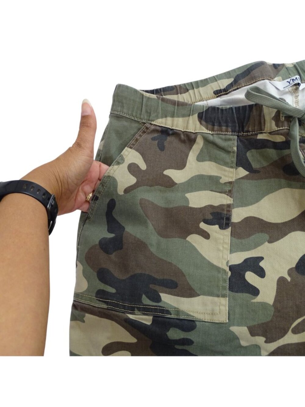 YMI Women Camo Pull-On High Rise Crop Pants Green Size 3X Streetwear Utility - Picture 2 of 16